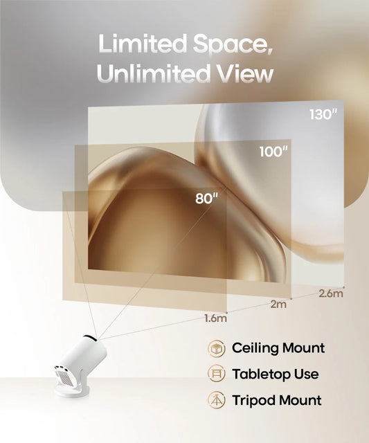 Projector 4K 1080P Supported with Wifi and Bluetooth, Portable Mini Projector, 180° Rotatable Home Theater, Compatible for Laptop, PC, Smartphone